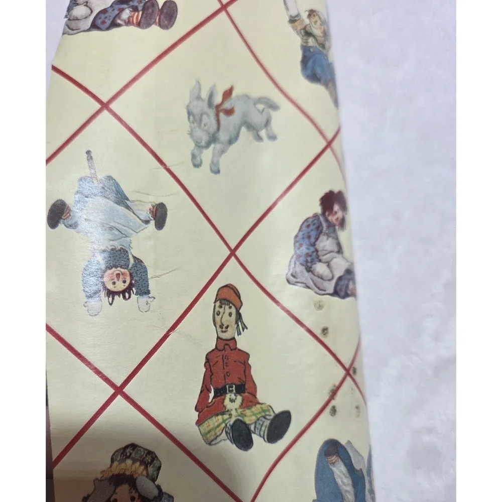 Vintage Raggedy Ann & Andy Wallpaper Red Diamond Nursery Retro 18